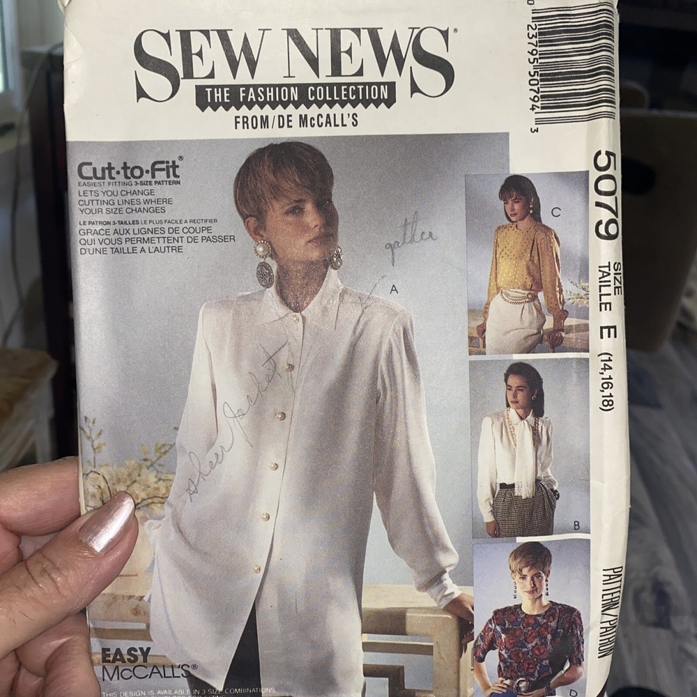 Sew News McCalls 5079 Blouse Scarf Pattern Cut To Fit Size 14-18 Uncut Vintage